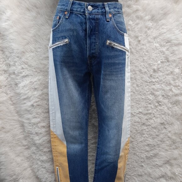 Levi's 501 Womens Jeans Premium Patchwork Zip Leg Button Fly Jeans W28L26 - Picture 1 of 14